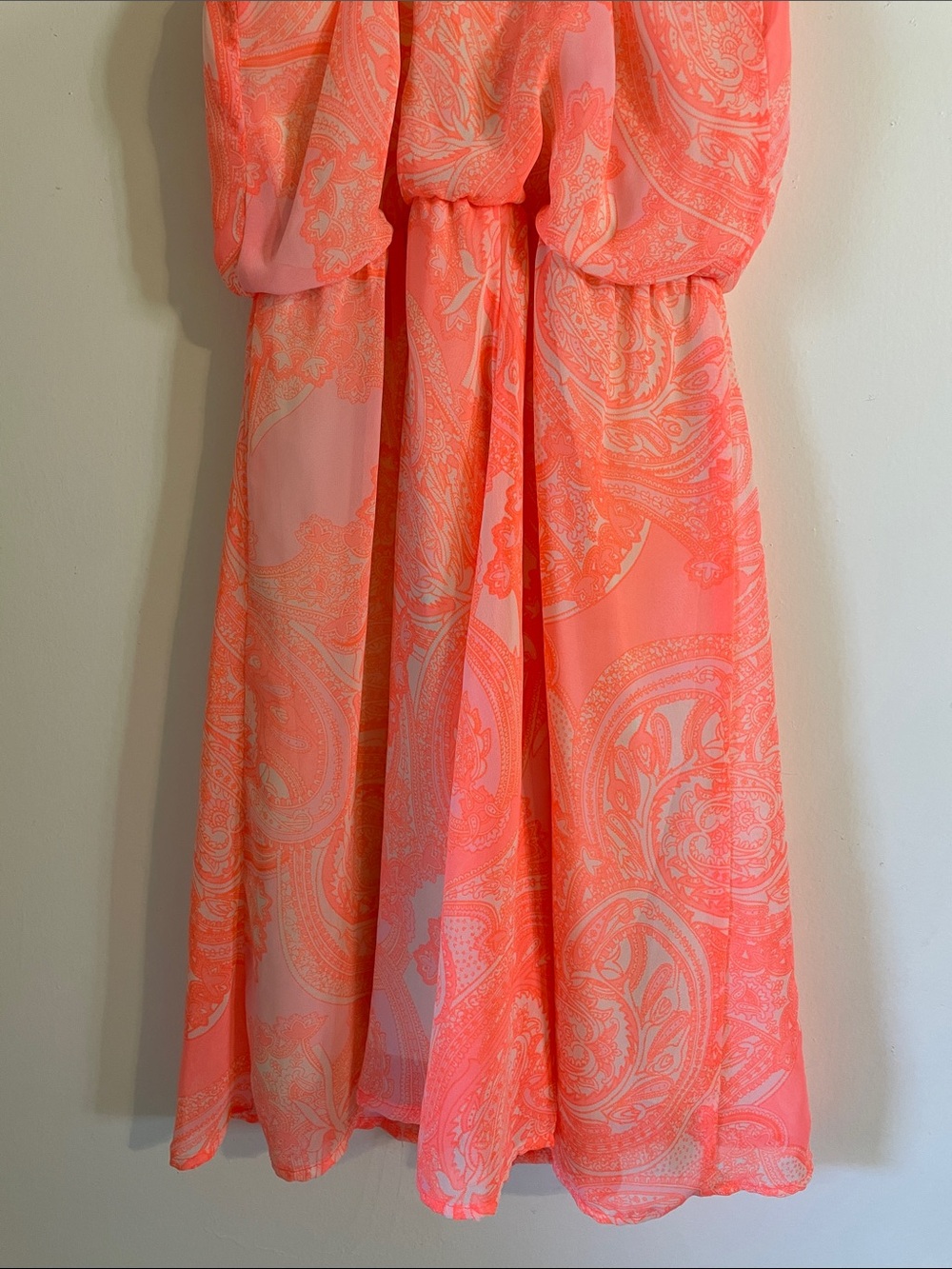 Lush Neon Coral Paisley Dress size XS - Picture 6 of 8